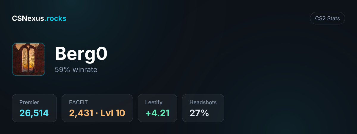 CS2 stats card for Berg0
