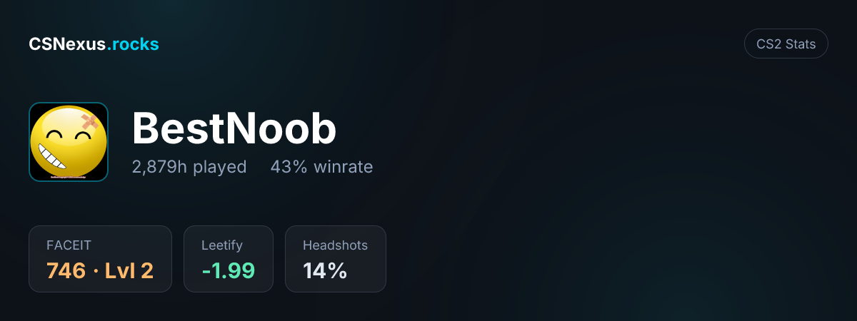 CS2 stats card for BestNoob