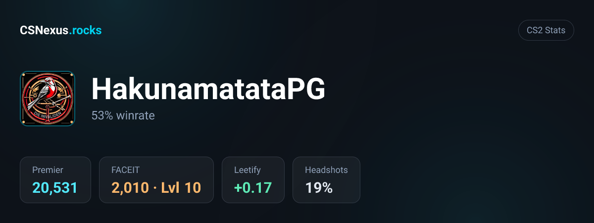 CS2 stats card for HakunamatataPG