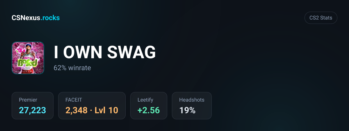 CS2 stats card for I OWN SWAG