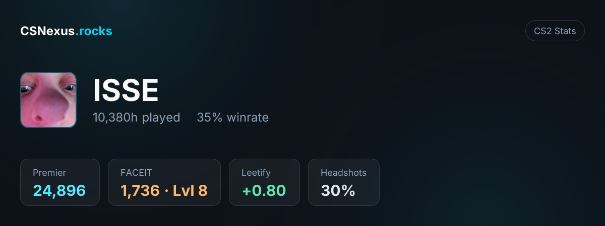 CS2 stats card for ISSE