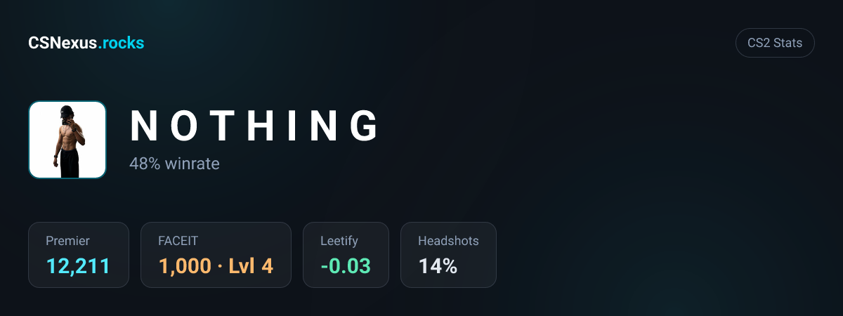 CS2 stats card for N O T H I N G