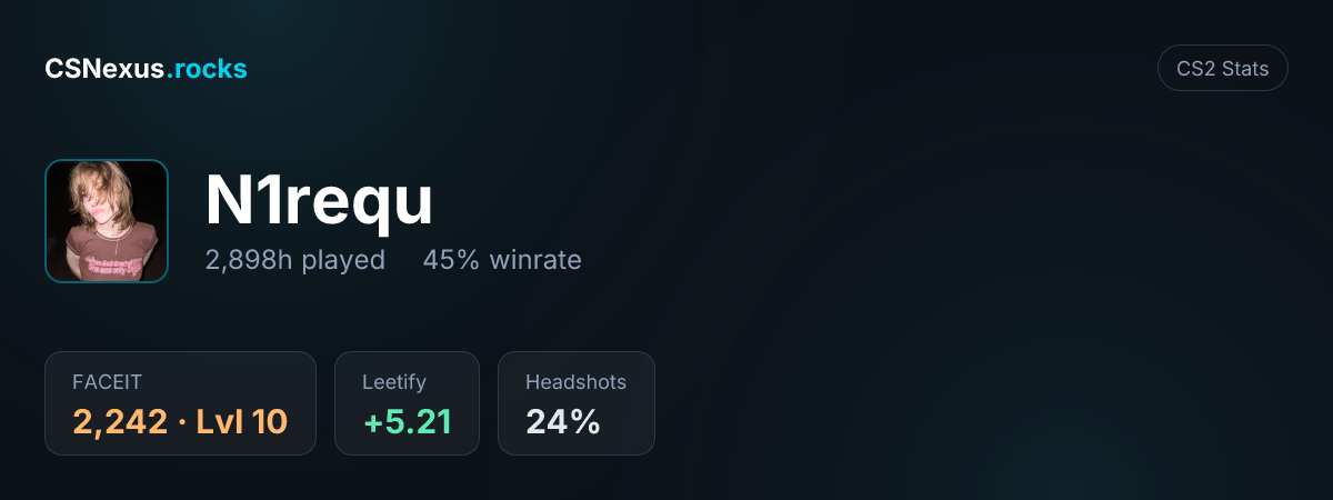 CS2 stats card for N1requ