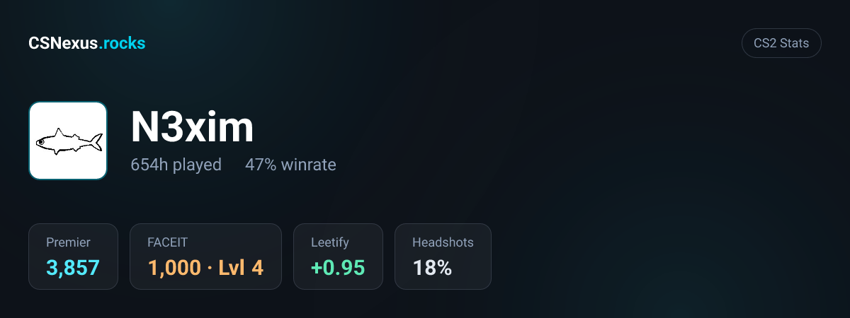 CS2 stats card for N3xim