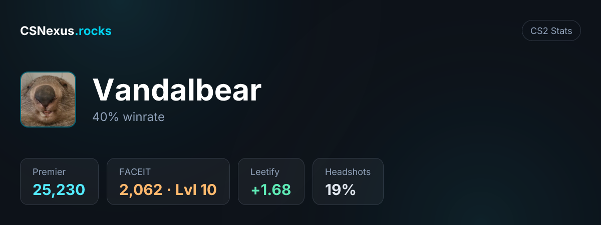 CS2 stats card for Vandalbear