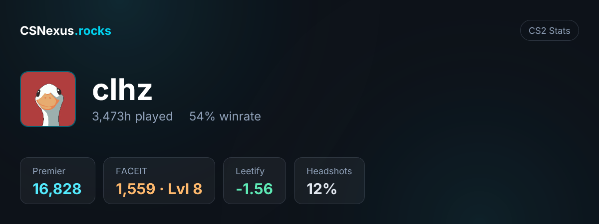 CS2 stats card for clhz