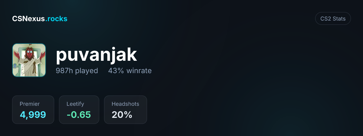 CS2 stats card for puvanjak