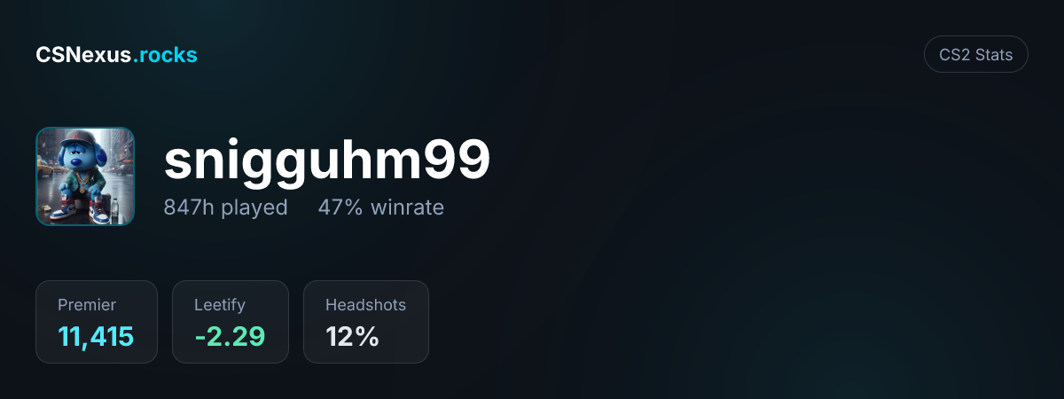 CS2 stats card for snigguhm99
