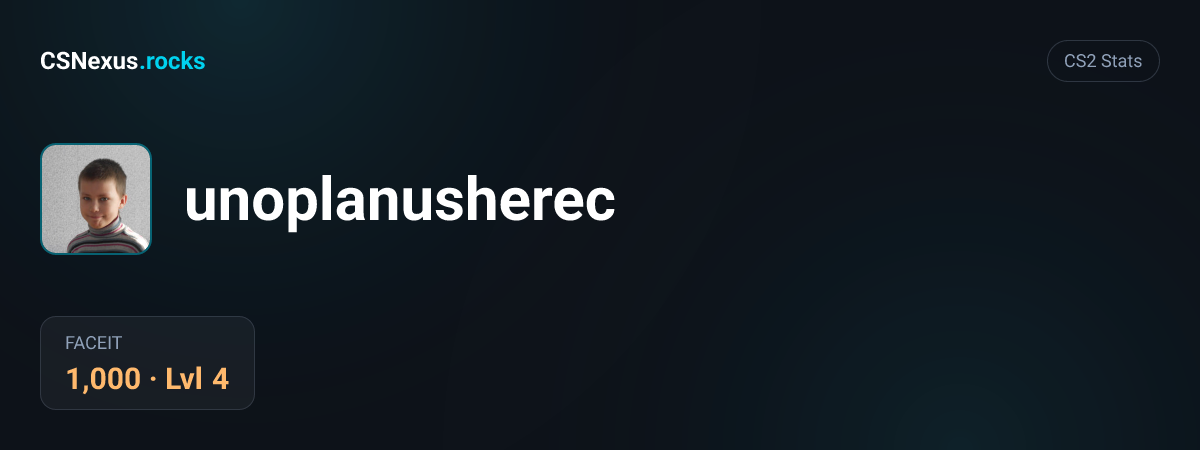 CS2 stats card for unoplanusherec