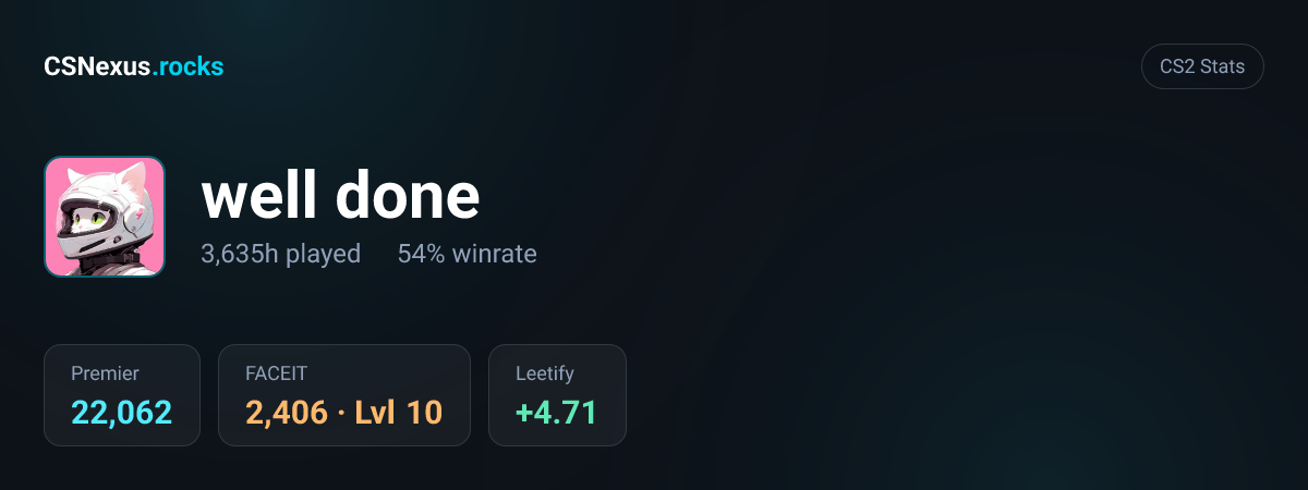 CS2 stats card for well done