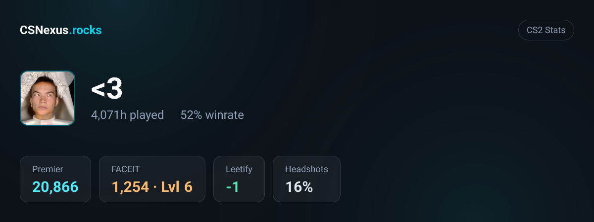 CS2 stats card for <3