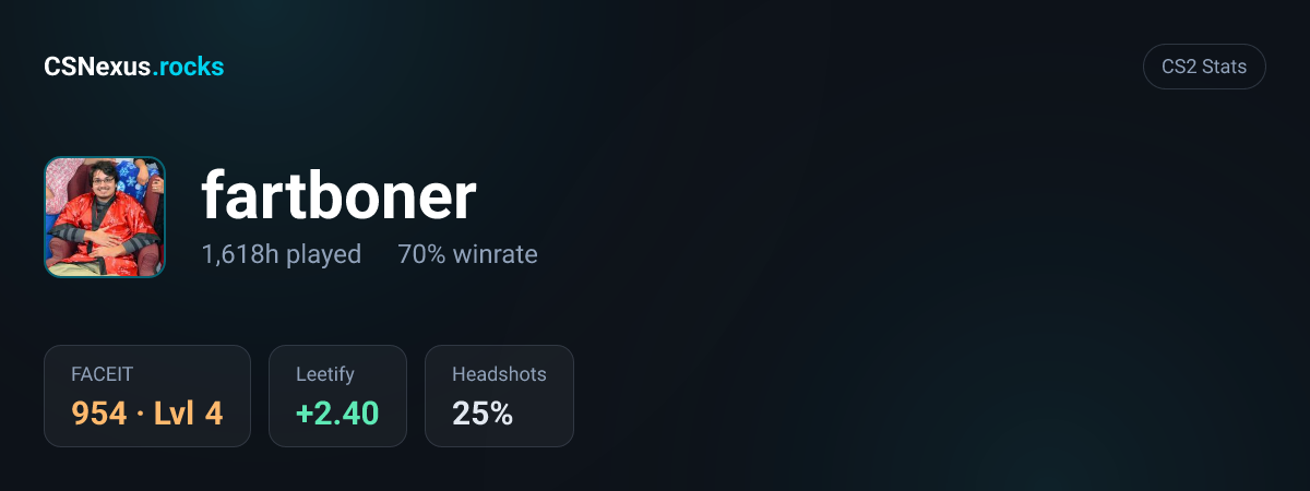 CS2 stats card for fartboner