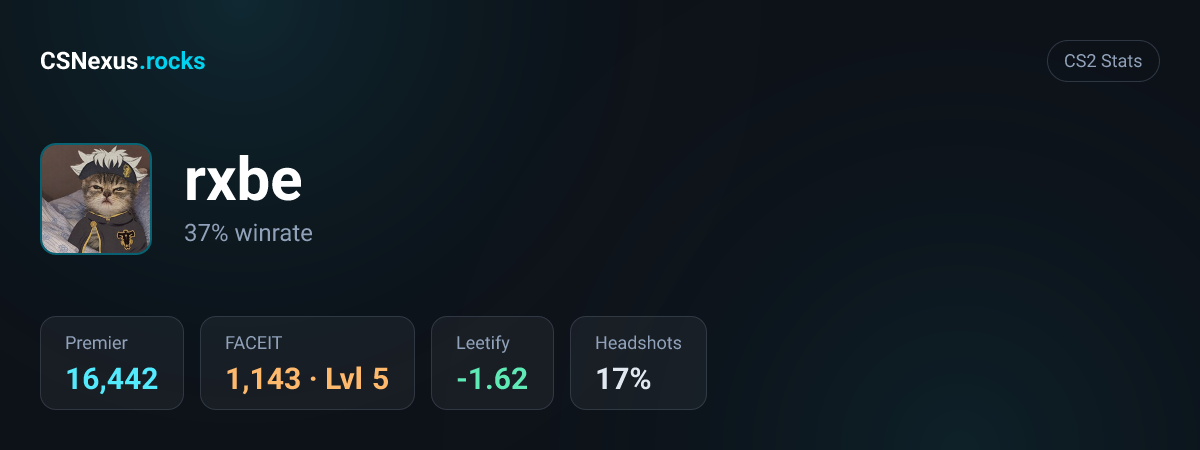 CS2 stats card for rxbe
