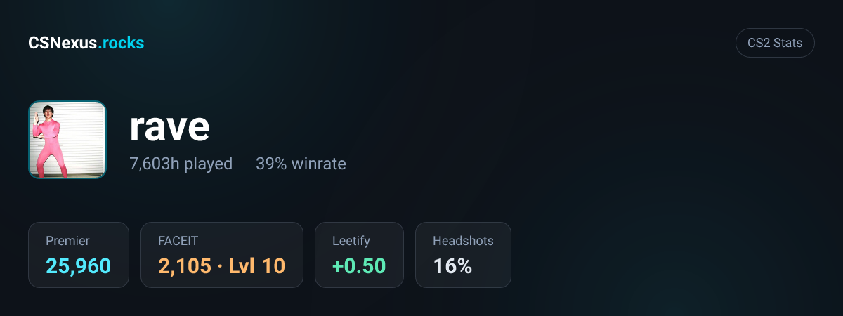 CS2 stats card for rave