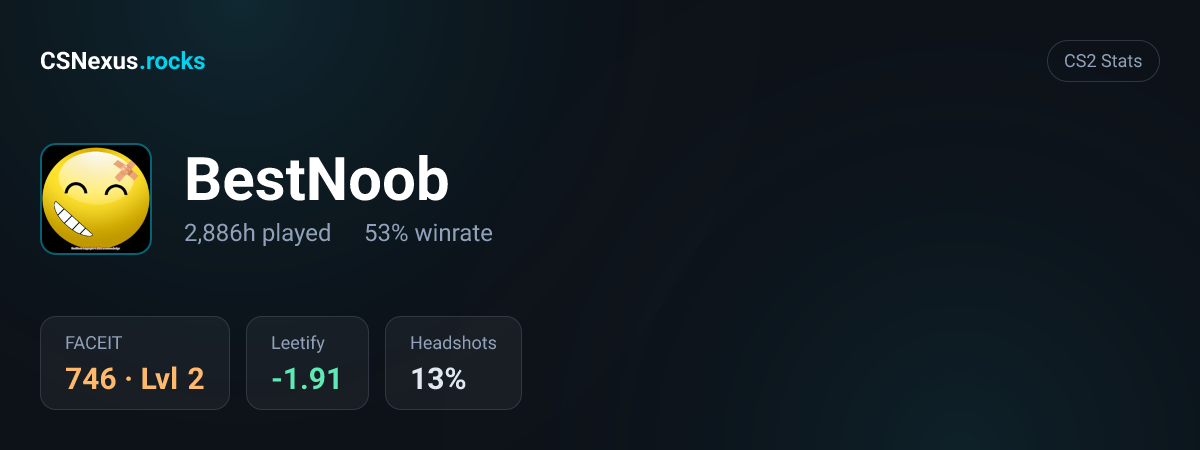 CS2 stats card for BestNoob