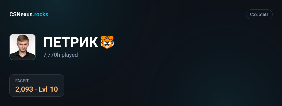 CS2 stats card for ПЕТРИК 🐯
