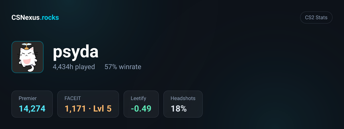 CS2 stats card for psyda