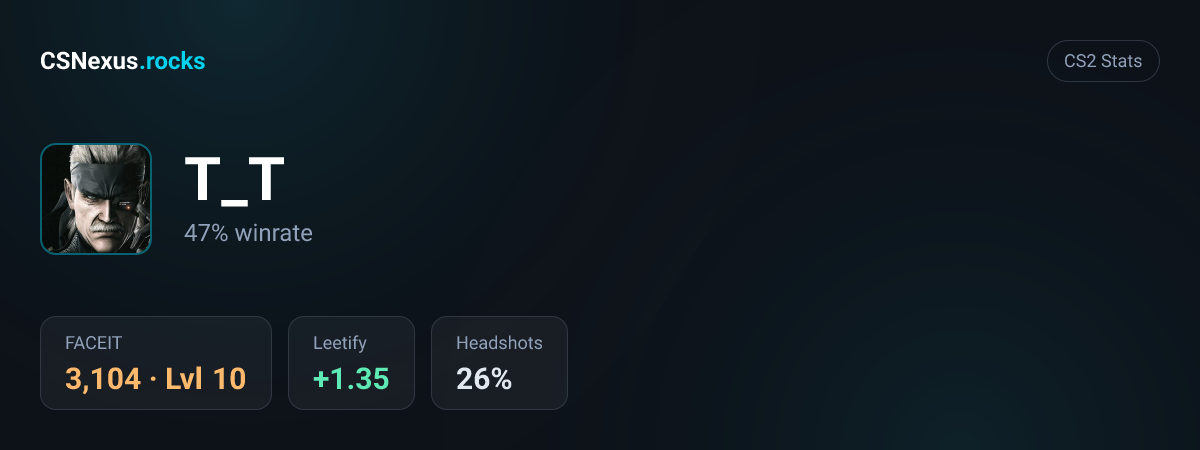 CS2 stats card for T_T