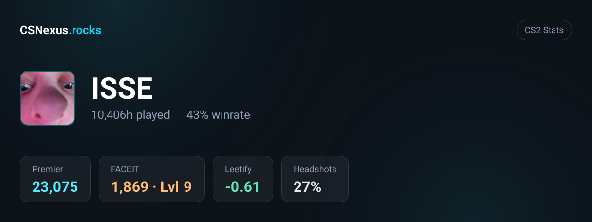CS2 stats card for ISSE