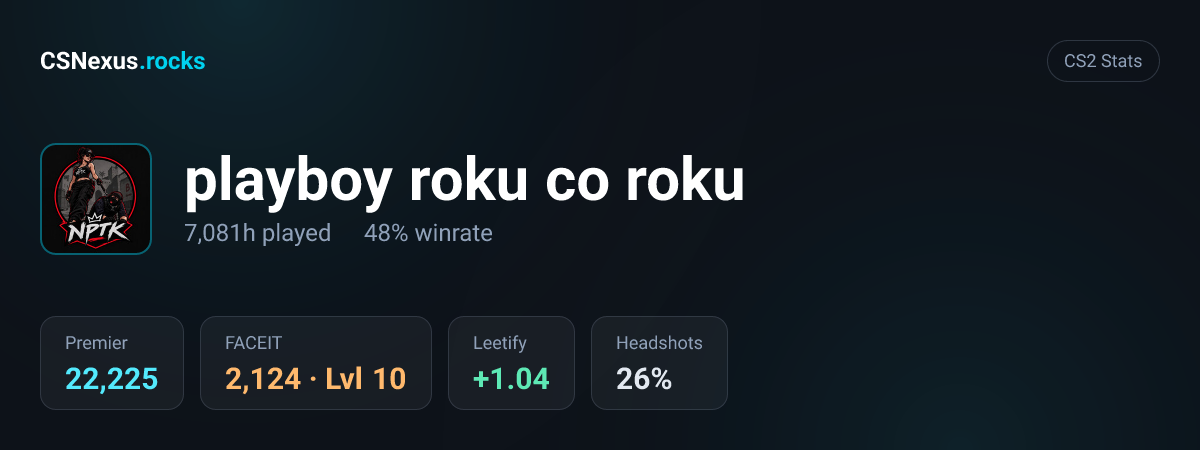 CS2 stats card for playboy roku co roku