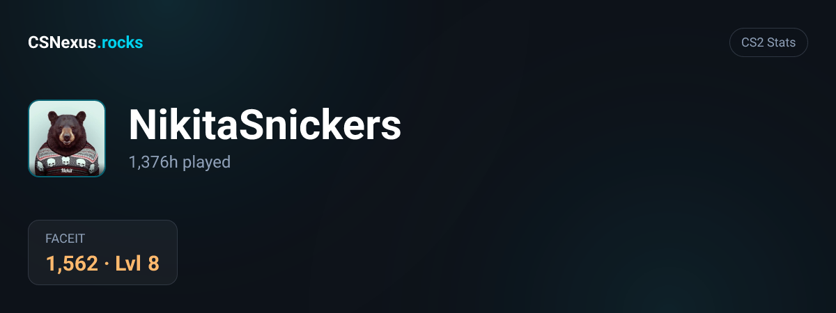 CS2 stats card for NikitaSnickers
