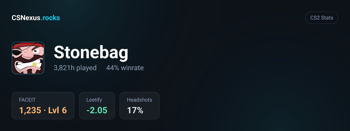 CS2 stats card for Stonebag