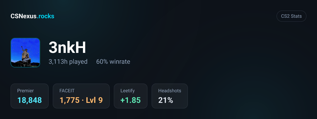 CS2 stats card for 3nkH