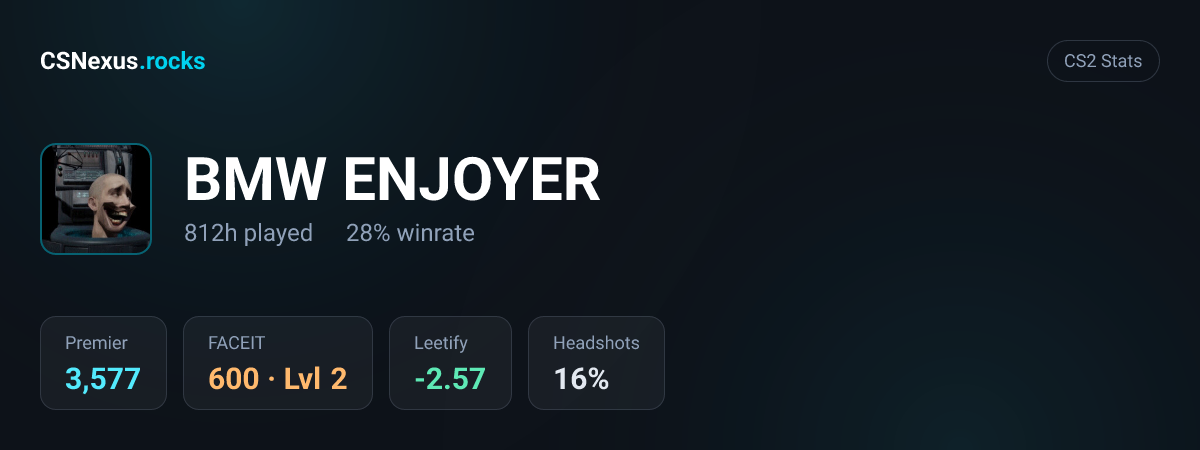 CS2 stats card for BMW ENJOYER