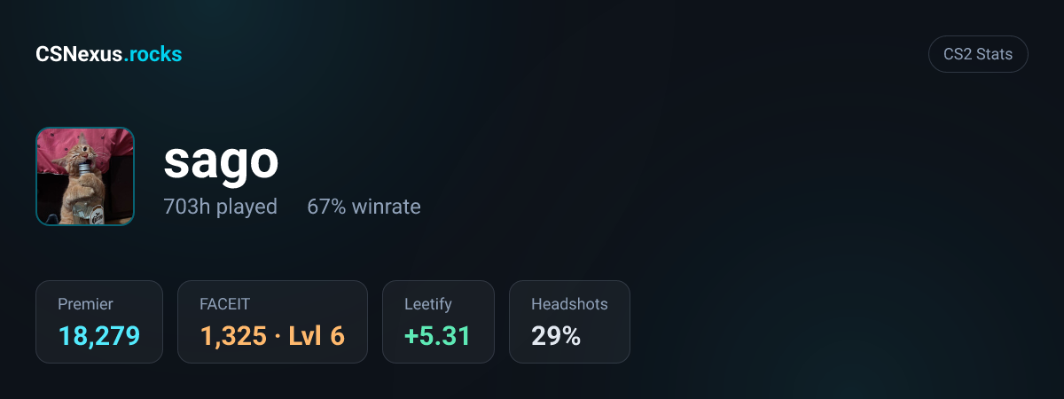 CS2 stats card for sago