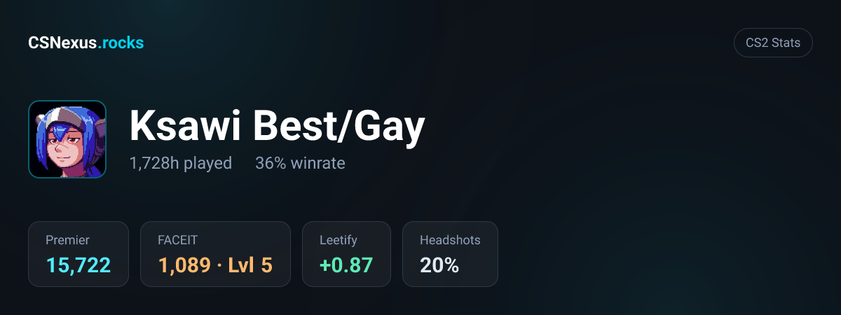 CS2 stats card for Ksawi Best/Gay