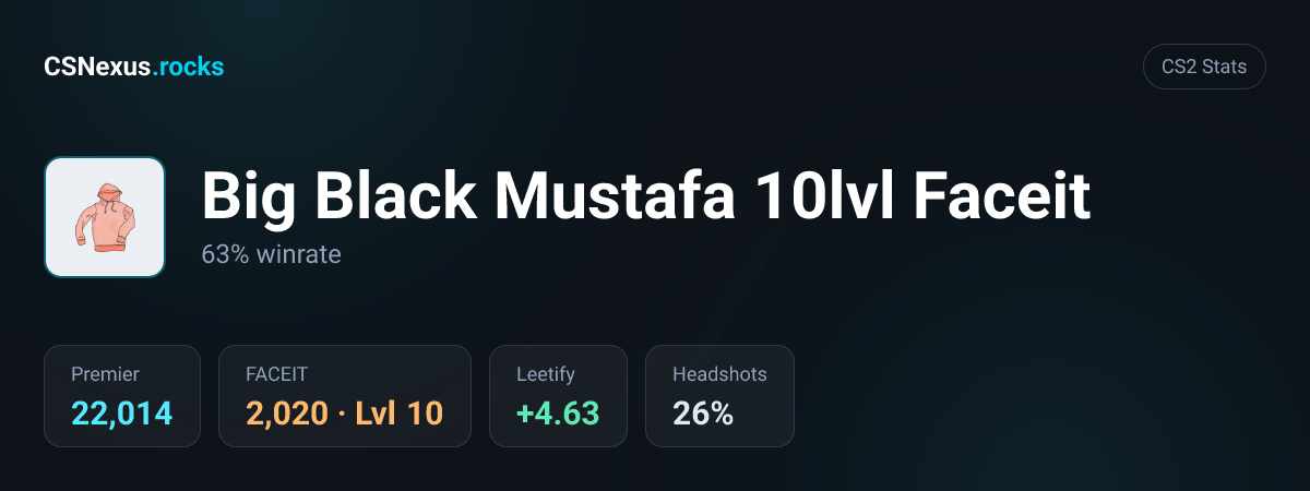 CS2 stats card for Big Black Mustafa 10lvl Faceit