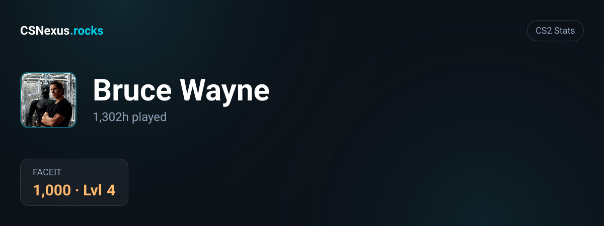 CS2 stats card for Bruce Wayne