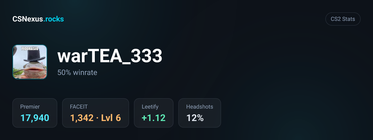 CS2 stats card for warTEA_333