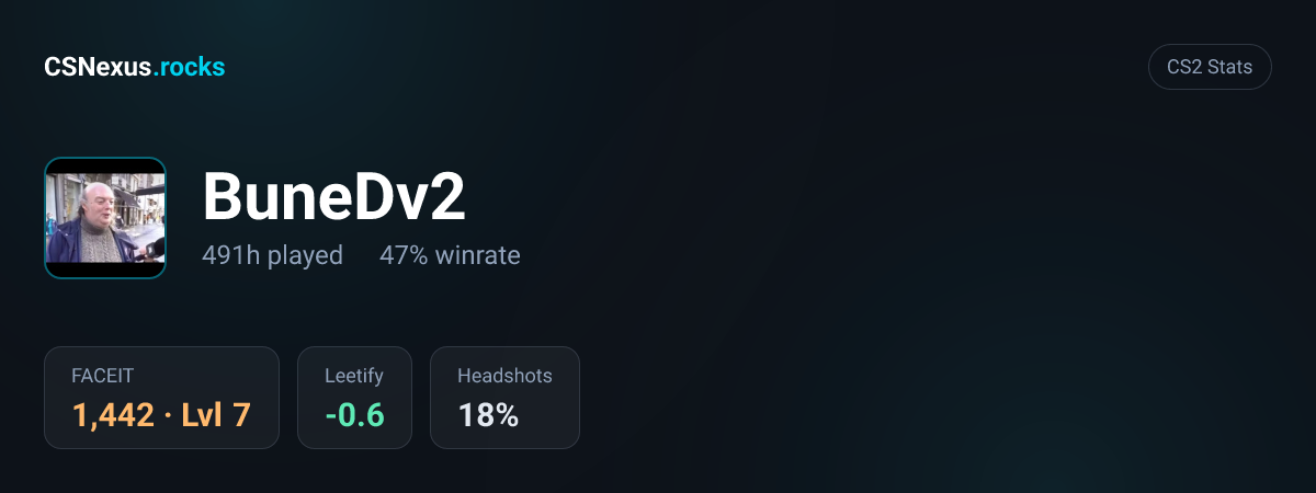 CS2 stats card for BuneDv2