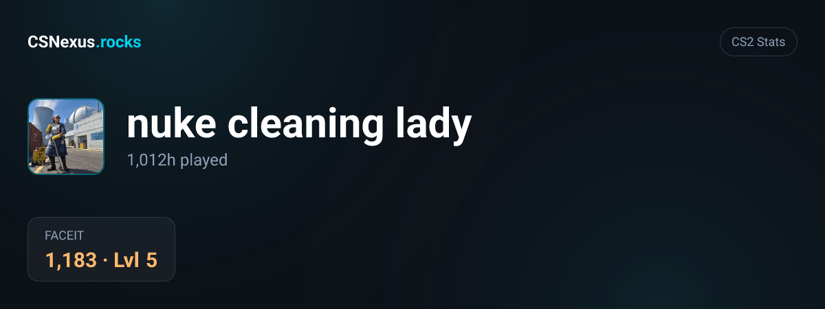 CS2 stats card for nuke cleaning lady