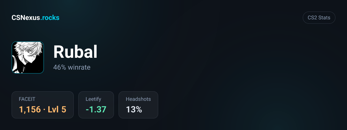 CS2 stats card for Rubal