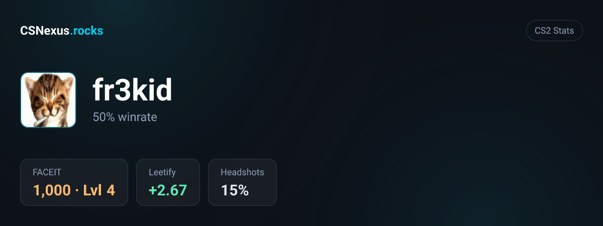 CS2 stats card for fr3kid