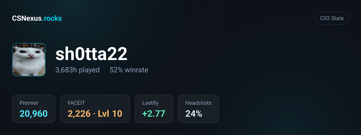 CS2 stats card for sh0tta22