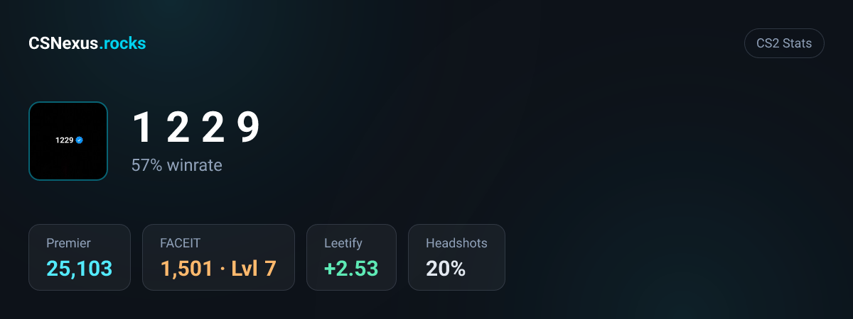 CS2 stats card for 1 2 2 9