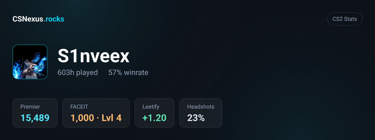 CS2 stats card for S1nveex